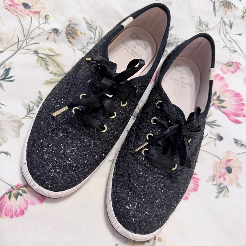 Kate Spade x Keds Black Glitter Sneakers Women's Size 8